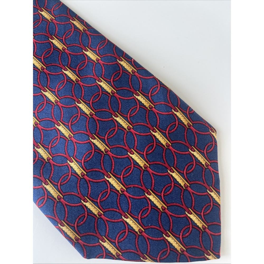 BROOKS BROTHERS Makers Silk Blue Gold Abstract Circular Tie Made USA 57" X 3.75"